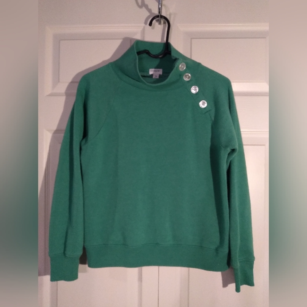 J. Crew Women's Green Button Shoulder Sweatshirt - Size Xtra-Small